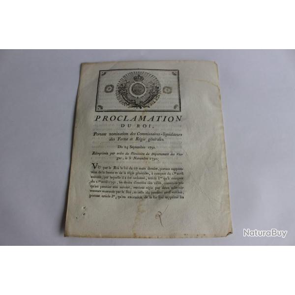 Proclamation du Roi 1791 Vosges