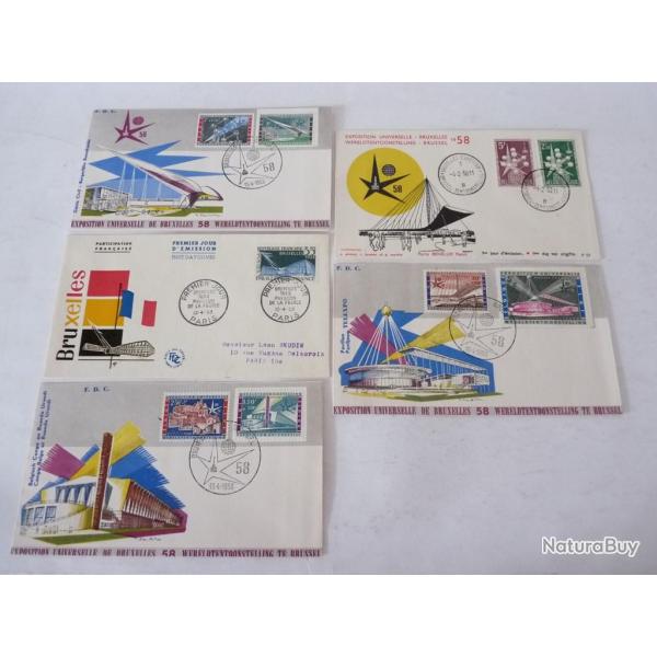 Enveloppes 1er Jour Exposition Universelle Bruxelles 1958 Philat�lie