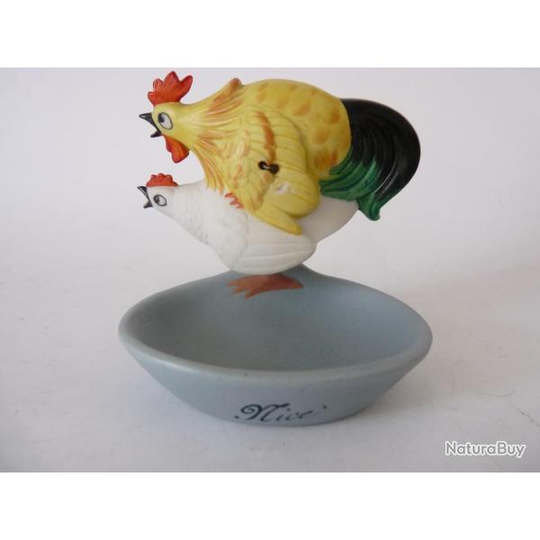 Baguier porcelaine souvenir de Nice  Le Coq entreprenant  �rotisme