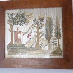 Tableau soie brodée reconnaissance filiale 1883 Art populaire Broderie