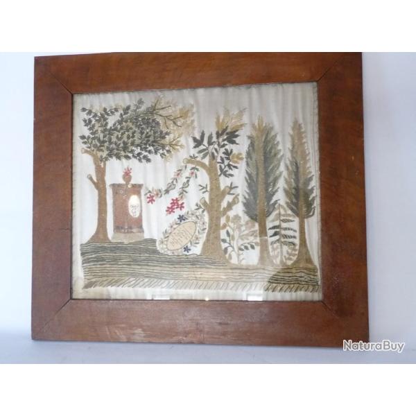 Tableau soie brode reconnaissance filiale 1883 Art populaire Broderie