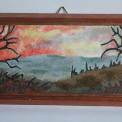 Cuivre émaillé Coucher de soleil signé DBD émailleur genevois
