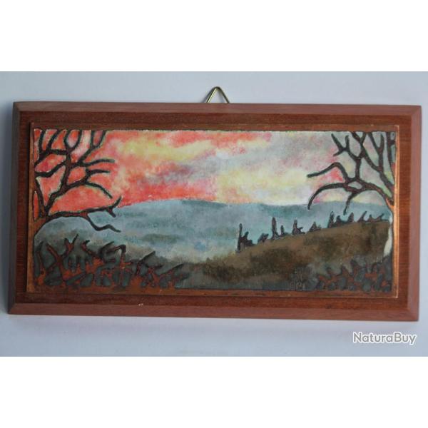 Cuivre �maill� Coucher de soleil sign� DBD �mailleur genevois