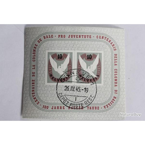 Timbre Suisse Pro Juventute B144 Centenaire Colombe de B�le 1945