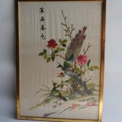 Tableau Soie brodée Paons Chine