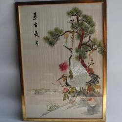 Tableau Soie brodée Grue Chine