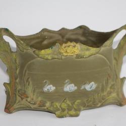 Porte Bouquet Porcelaine biscuit émaillée Cygnes Art Nouveau
