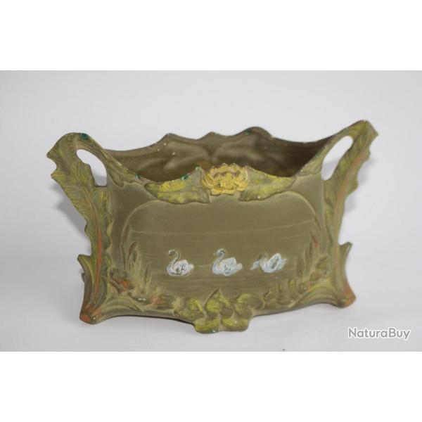 Porte Bouquet Porcelaine biscuit maille Cygnes Art Nouveau