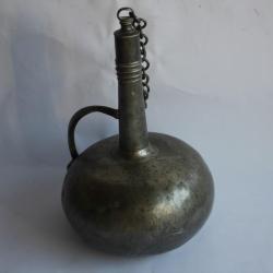 Ancienne Bouteille Ferrière étain BDS Fleur de lys Art populaire