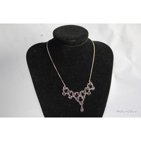 Collier argent et am�thyste