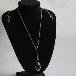 FOSSIL Parure collier + boucles d'oreilles Black & Silver bijoux femme