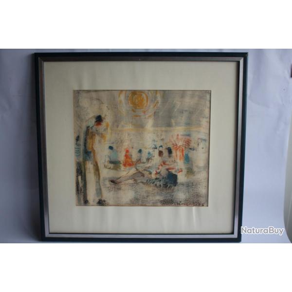Tableau Pastel CL�MENT 1976 Bord de mer Plage