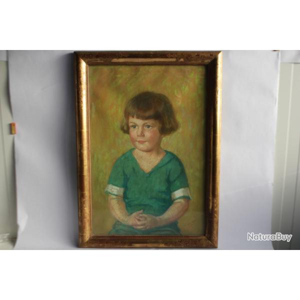 Tableau Pastel Jules Courvoisier Portrait de fillette 1921