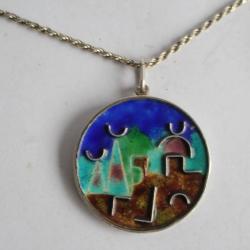 Collier + Pendentif design argent et émaux Israël bijoux