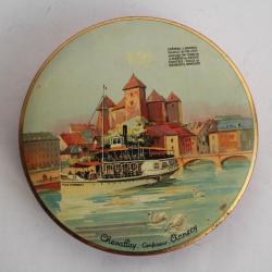 Boîte bonbons tôle sérigraphiée Chevallay Confiseur Annecy