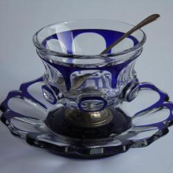 Confiturier cristal Overlay bleu cobalt XIXe siècle