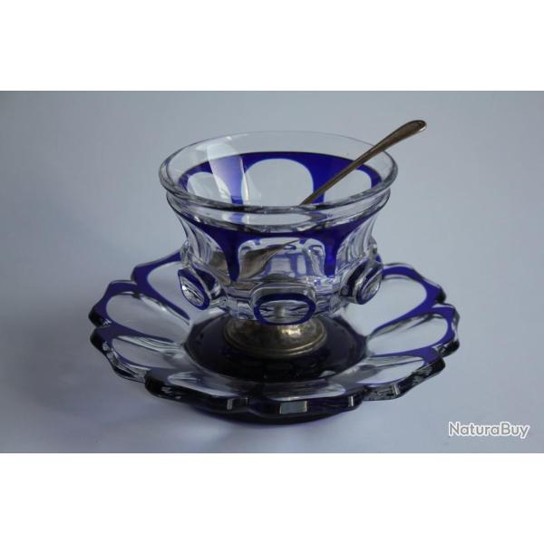 Confiturier cristal Overlay bleu cobalt XIXe si�cle