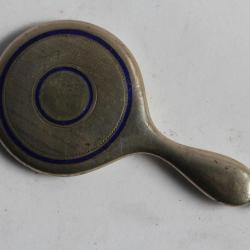 Petit miroir face à main de poupée argent émaillé