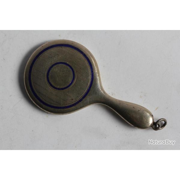 Petit miroir face � main de poup�e argent �maill�