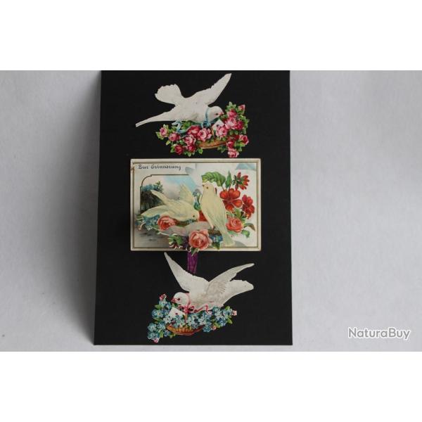 Image chromo d�pliant XIXe si�cle diorama Souvenir d'amiti�