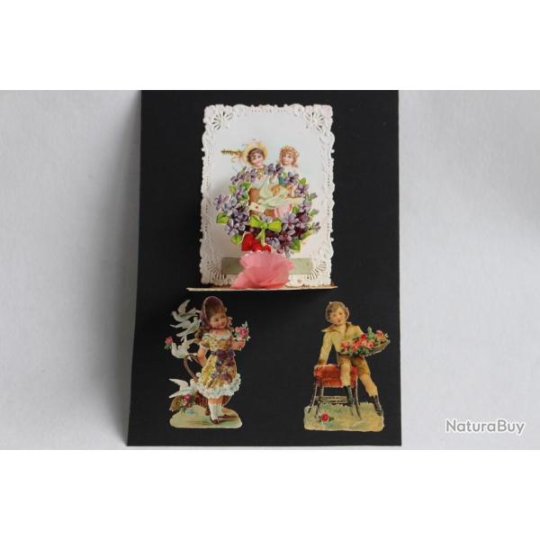 Image chromo d�pliant XIXe si�cle diorama Souvenir d'amiti�