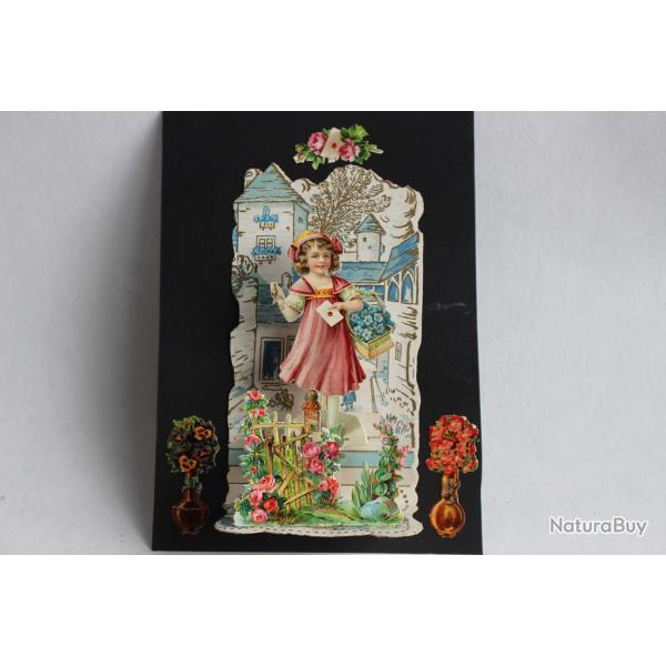 Image chromo d�pliant XIXe si�cle diorama Fillette Allemagne