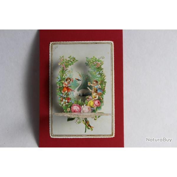 Image chromo d�pliant XIXe si�cle Cygne diorama Allemagne