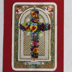 Chromo gaufré découpé XIXe siècle Croix anges religion