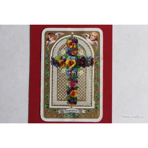 Chromo gaufr� d�coup� XIXe si�cle Croix anges religion