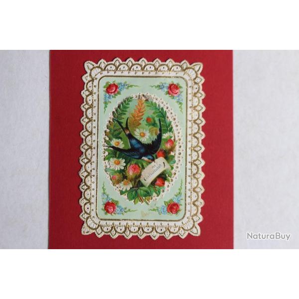 Chromo gaufr� d�coup� fleurs hirondelle XIXe si�cle