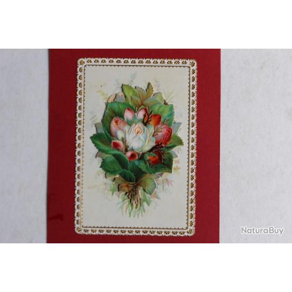 Chromo gaufr� d�coup� fleurs Angelots XIXe si�cle Allemagne