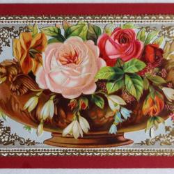 Chromo gaufré fleurs XIXe siècle