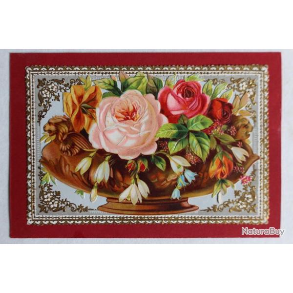 Chromo gaufr� fleurs XIXe si�cle