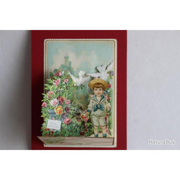 Image chromo d�pliant XIXe si�cle Colombes diorama