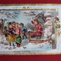 Image chromo XIXe siècle diorama enfants hiver