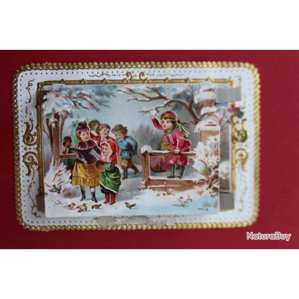 Image chromo XIXe si�cle diorama enfants hiver