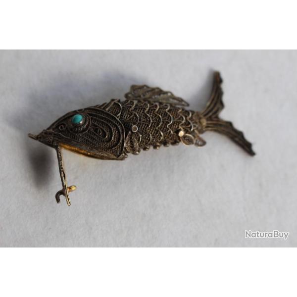 Pendentif vinaigrette argent Poisson articul� Bijoux Asie Chine