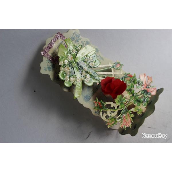 Image chromo a syst�me XIXe si�cle Muguet et tr�fles Allemagne diorama