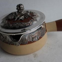 Casserole terre verniss&eacute;e m&eacute;tal argent&eacute; Victor Saglier
