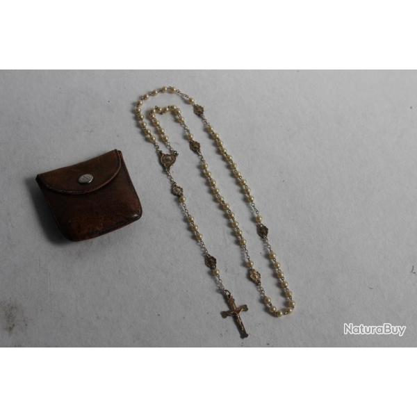Chapelet ancien perles et m�tal argent� + �crin