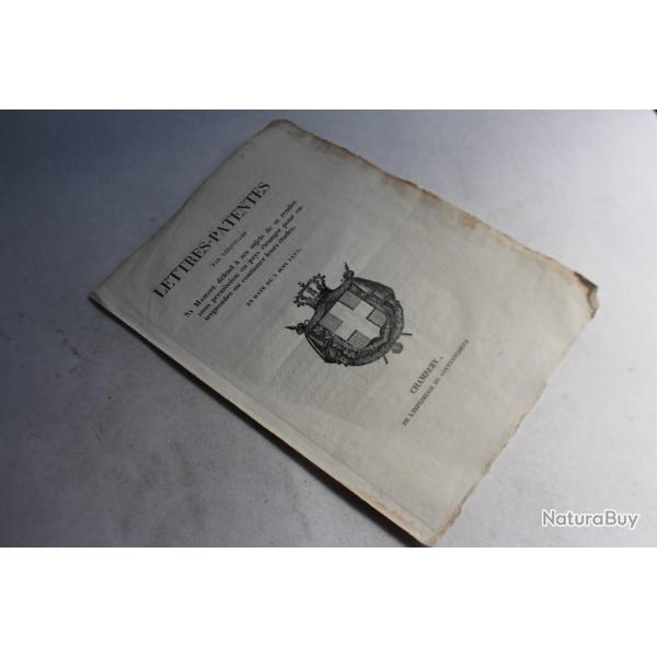 Lettres-Patentes Charles-Albert Roi de Sardaigne 1832