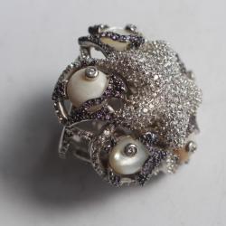 Bague d'artiste argent 925 poin&ccedil;on italien cristaux et am&eacute;thystes bijoux