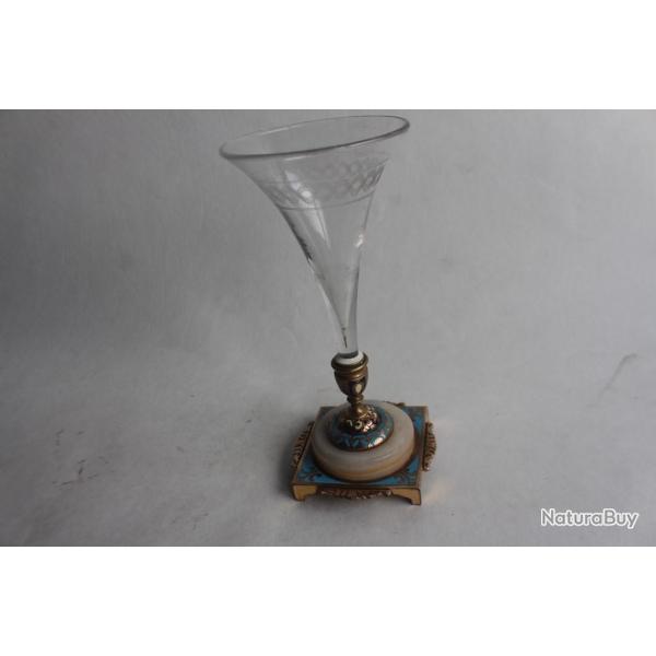 Vase tulipe cristal �maux de Limoges Napol�on III