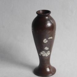 Vase bronze incrust&eacute; d'argent Vietnam 1900