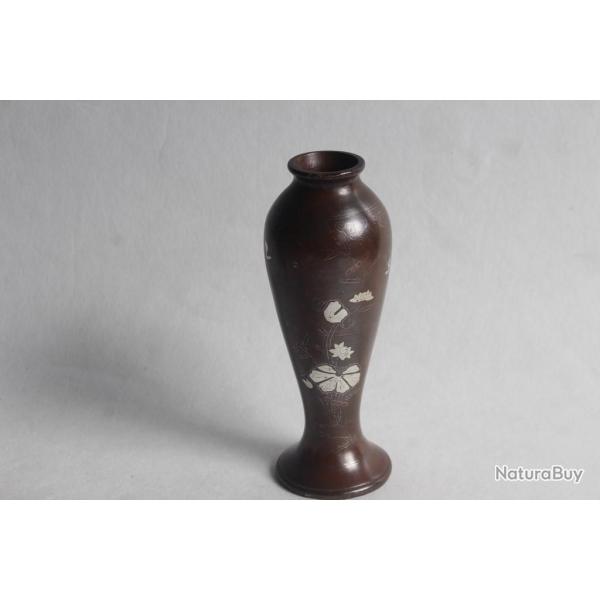 Vase bronze incrust� d'argent Vietnam 1900