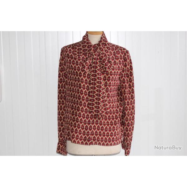 HERMES Chemisier soie imprim�e � lavalli�re femme T40 Blouse