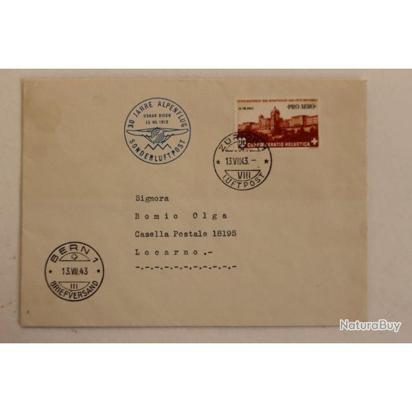 Enveloppe premier jour Poste A�rienne Suisse Pro Aero 1943