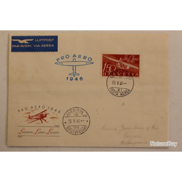 Enveloppe premier jour Poste A�rienne Suisse Pro Aero 1946
