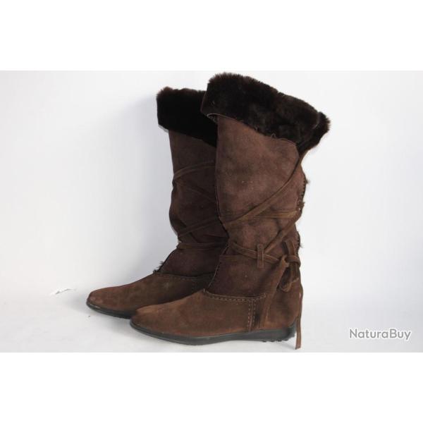 TOD'S Bottes fourr�es daim marron Chaussures femme T36