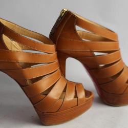 CHRISTIAN LOUBOUTIN Sandale spartiate cuir brun Chaussures talons T40